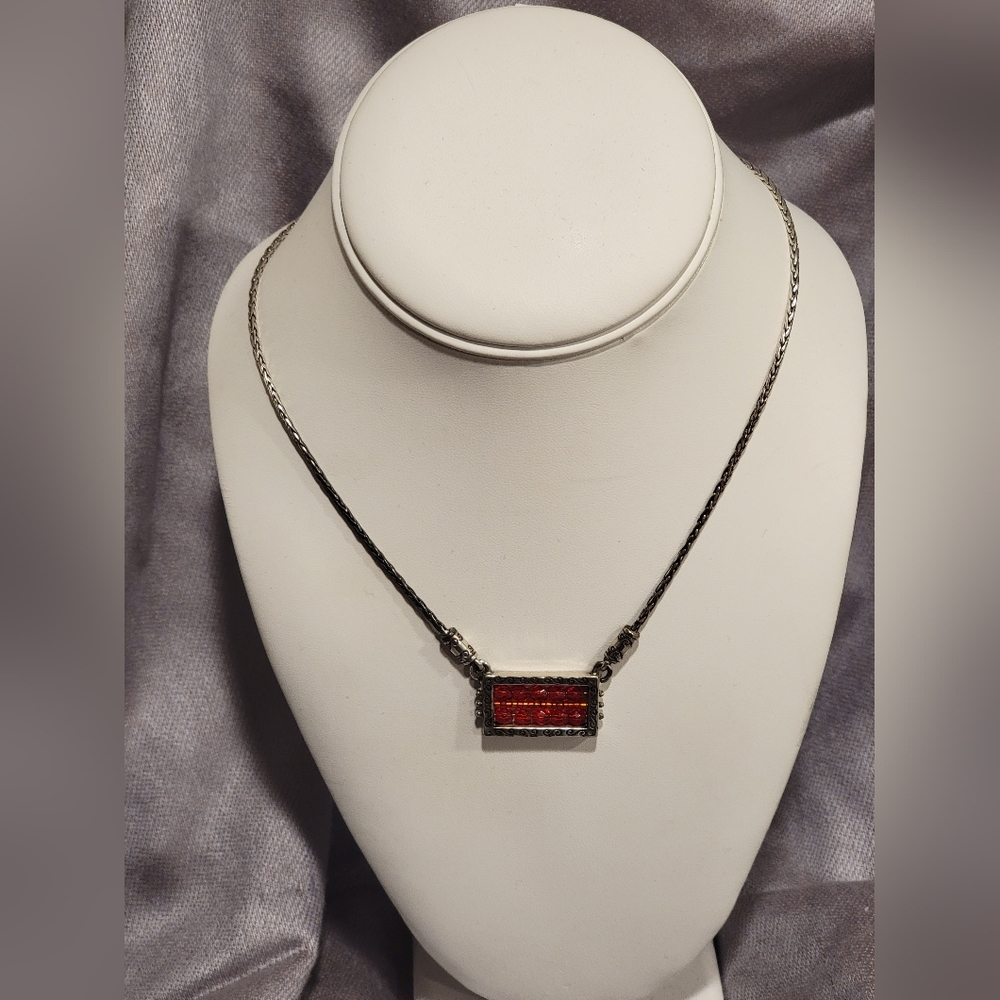 Brighton Necklace With Red Crystals/Rhinestones  16 Inch & 2 Inch Extender